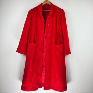 Vtg Herman Kay Women’s Red Classic Single Breasted Wool Blend Overcoat Size M